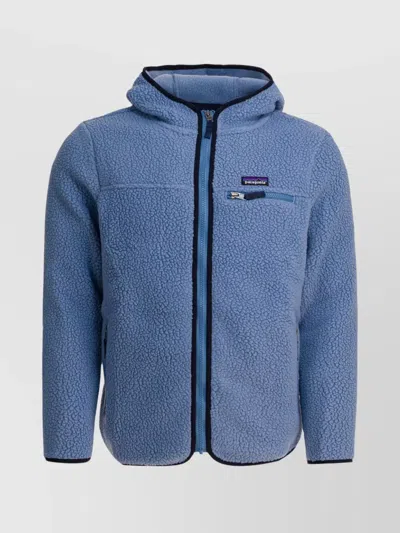 Patagonia Vintage Fleece Hooded Jacket In Blue