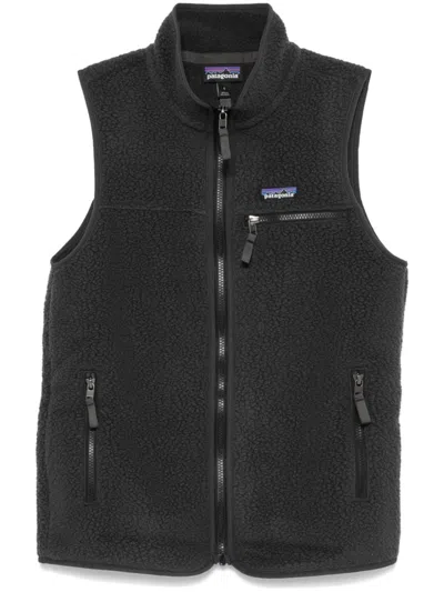 Patagonia Textured Fleece Vest With High Collar And Zippered Pockets In Black