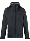 Patagonia Waterproof Black Recycled Nylon Jacket With Logo Patch And Stand-up Collar