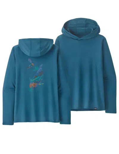Patagonia Women's Cap Cool Daily Graphic Hooded Sweatshirt In Sandflat Bonefish Wavy Blue