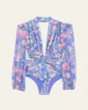 Patbo Amaryllis Long-sleeve One-piece Swimsuit In Blue