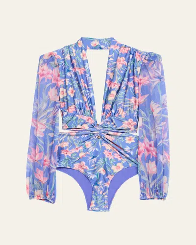 Patbo Amaryllis Long-sleeve One-piece Swimsuit In Blue