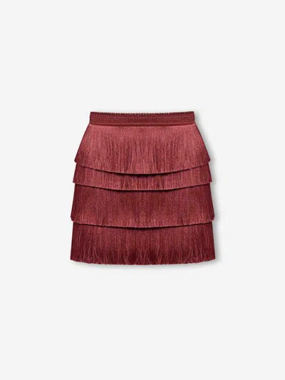 Patbo X Camila Coelho Amber Fringed Mini Skirt In Burgundy