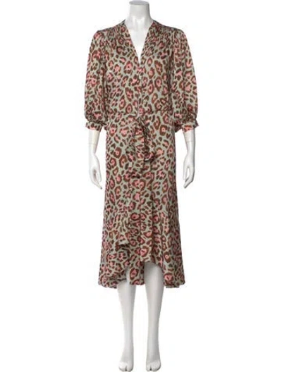 Pre-owned Patbo Animal Print Long Dress In Green