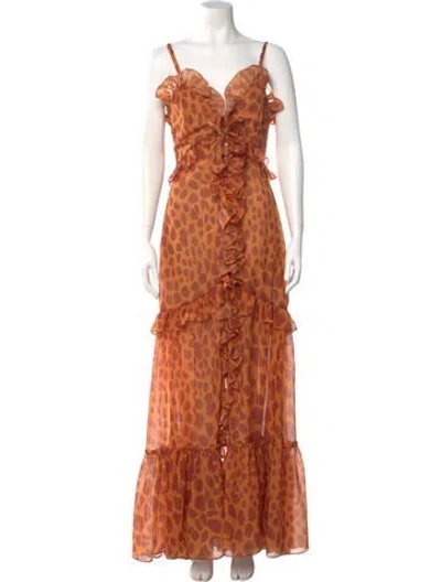 Pre-owned Patbo Animal Print Long Dress In Orange