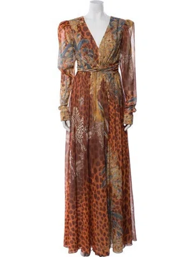 Pre-owned Patbo Animal Print Long Dress In Orange