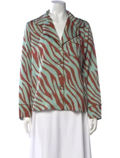 Pre-owned Patbo Animal Print Long Sleeve Top In Green