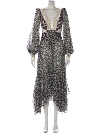 Pre-owned Patbo Animal Print Midi Length Dress In Black