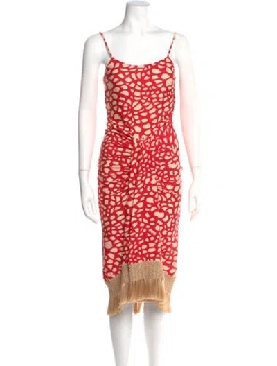 Pre-owned Patbo Animal Print Midi Length Dress In Red