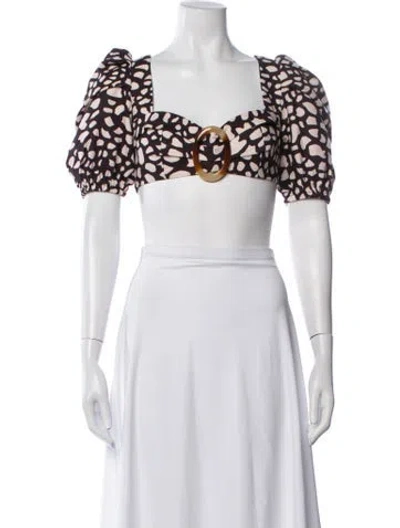 Pre-owned Patbo Animal Print Square Neckline Crop Top In White