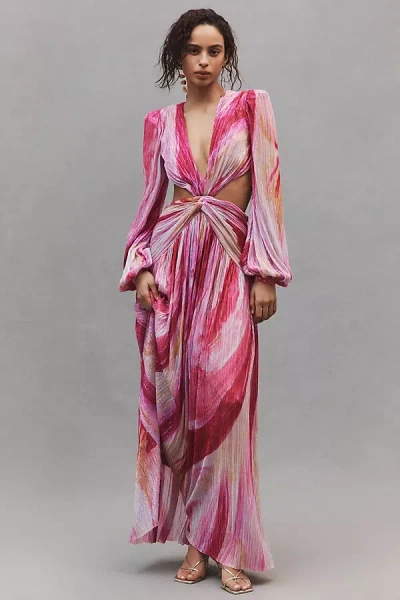 Patbo Aura Metallic Plunge Maxi Dress In Pink