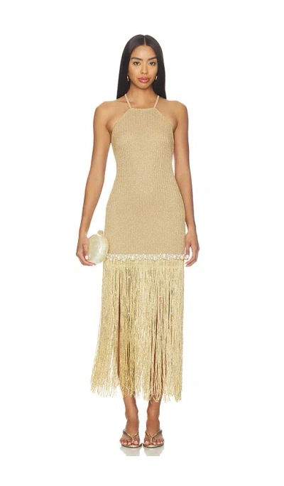 Patbo Aurea Crochet Midi Dress In Gold