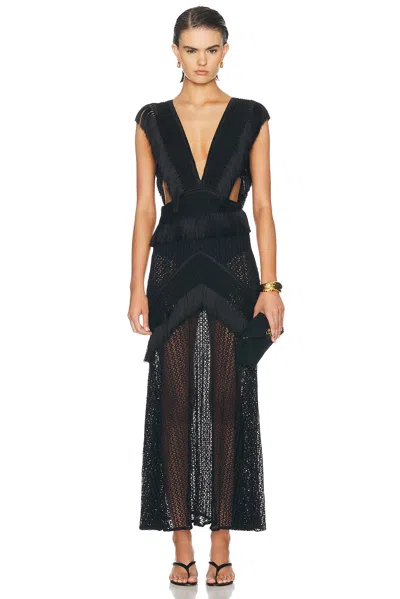 Patbo Ayla Fringe Plunge Maxi Dress In Black