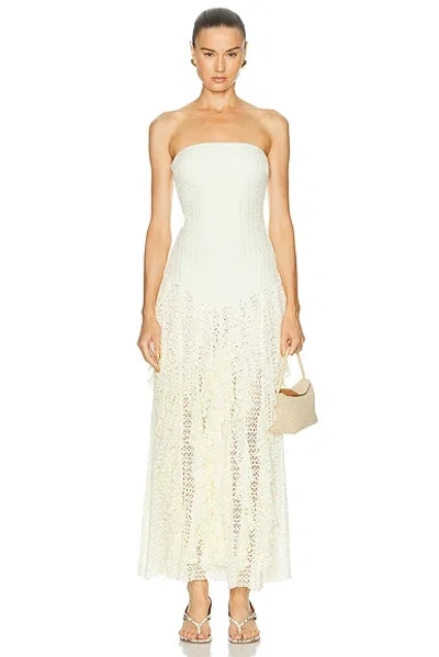 Patbo Ayla Fringe Strapless Maxi Dress In White
