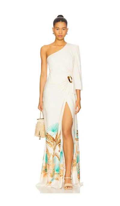 Patbo Bananeira Tropical One Shoulder Maxi Dress In White