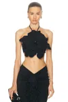 Patbo Hand-beaded Flower Top In Black