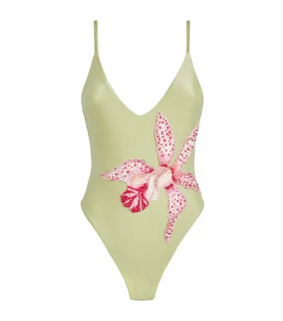 Patbo Beaded Orchid Swimsuit In Green