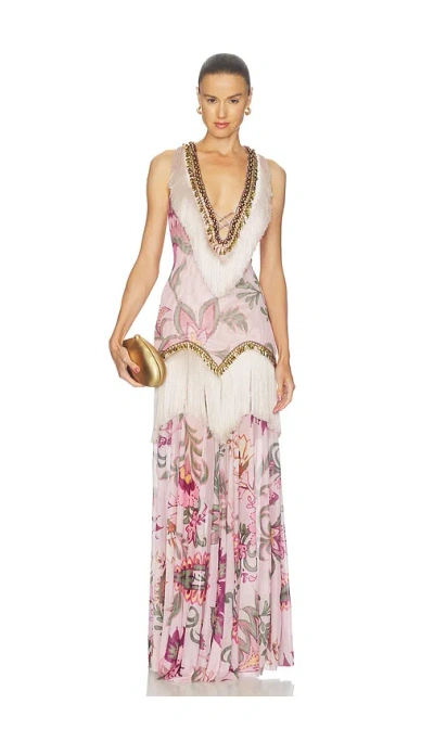 Patbo Boho Fringe Gown In Pink