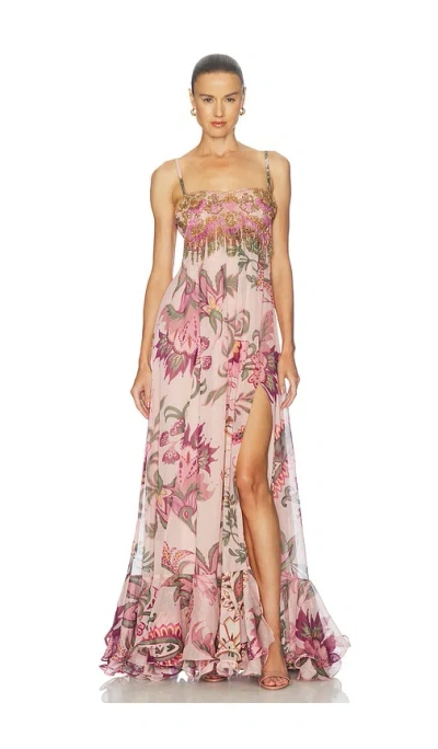 Patbo Boho Printed Flowing Slip Gown In Pink