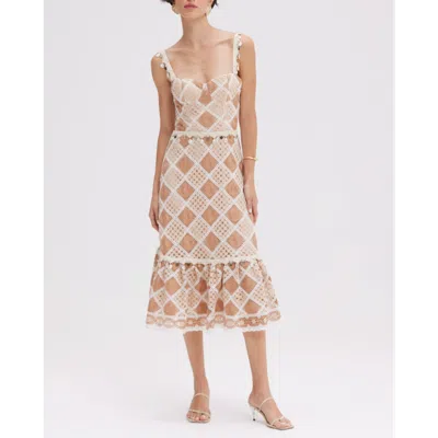 Patbo Bossa Crochet Corset Midi Dress In Brown