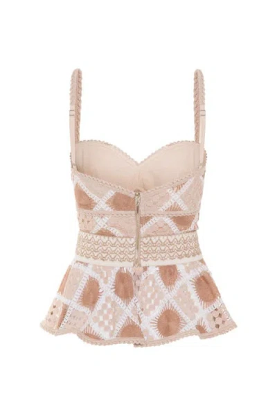 Patbo Bossa Crochet Peplum Top In Gold