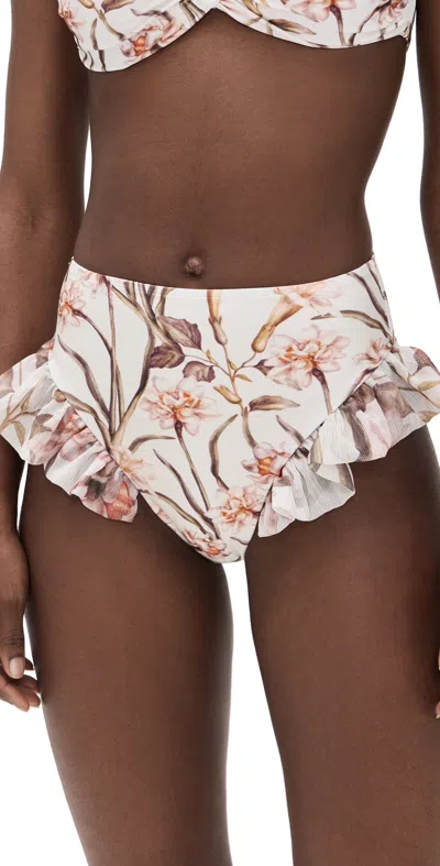 Patbo Botanic Retro Flutter Bikini Bottoms Off White In Brown