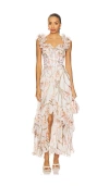 Patbo Botanic Flutter Sleeve Hi Low Maxi Dress In White