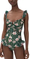 Patbo Botanic Retro Flutter One Piece Dark Green In Green