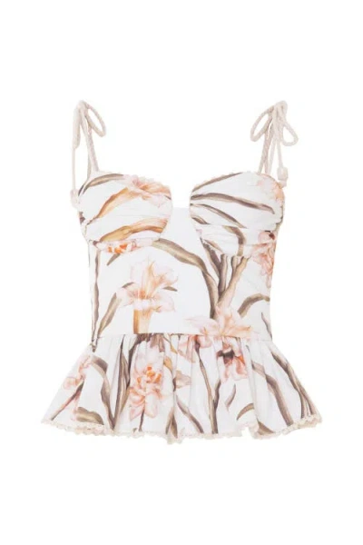 Patbo Botanic Retro Peplum Top In White