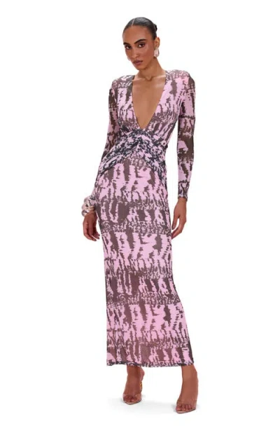 Patbo Botanic Stripe Plunge Maxi Dress In Pink