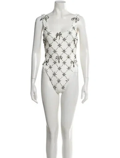 Pre-owned Patbo Bow Accents One-piece W/ Tags In White
