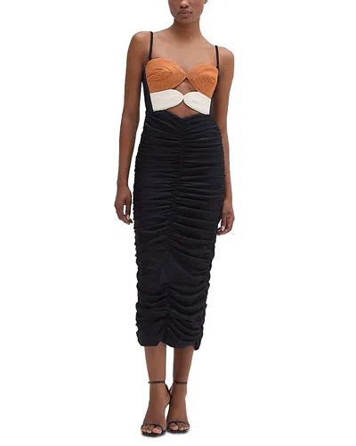 Patbo Braided Bodice Midi Dress In Black