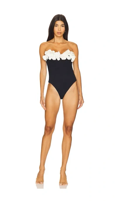 Patbo Breeze Jacquard Flower Applique One Piece In Black