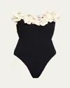 Patbo Breeze Jacquard Flower Applique One-piece Swimsuit In Black