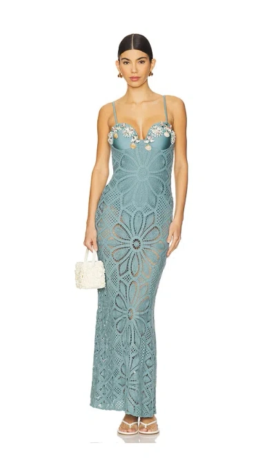 Patbo Camila Coelho Crochet Embroidered Maxi Dress In Blue