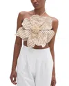Patbo Candy Linen Hand-beaded Flower Top In Natural