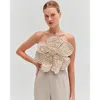 Patbo Candy Linen Hand-beaded Flower Top In Natural