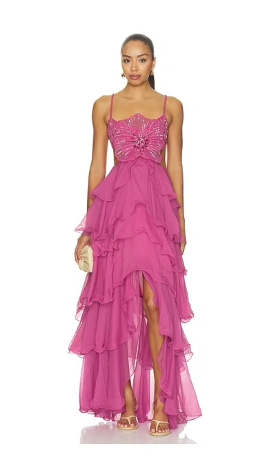 Patbo Chiffon Carmen Lotus Maxi Dress In Pink