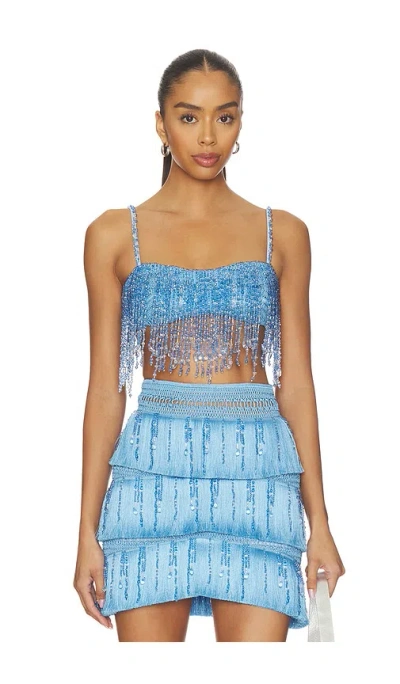 Patbo Clara Fringe Top In Blue