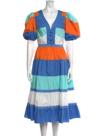 Pre-owned Patbo Colorblock Pattern Long Dress In Blue