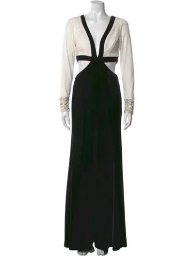 Pre-owned Patbo Colorblock Pattern Long Dress In White