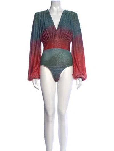 Pre-owned Patbo Colorblock Pattern V-neck Bodysuit In Pink