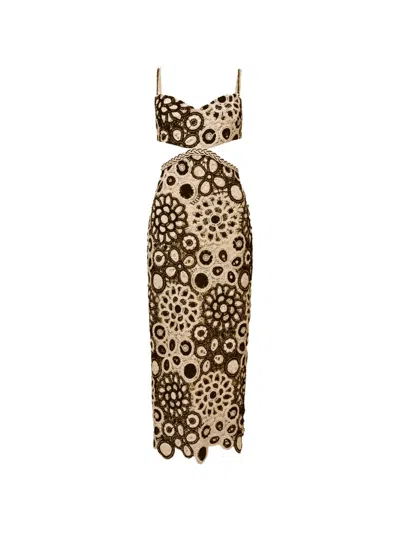 Patbo Coral Crochet Cut-out Midi Dress In Neutral