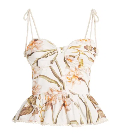 Patbo Cotton Peplum Botanic Top In White