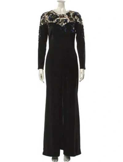 Pre-owned Patbo Crew Neck Long Dress In Black