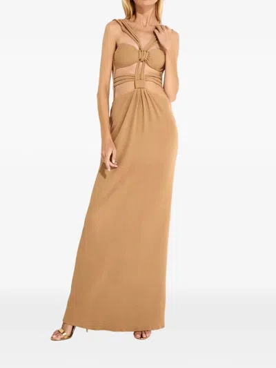 Patbo Crisscross Knitted Maxi Dress In Brown