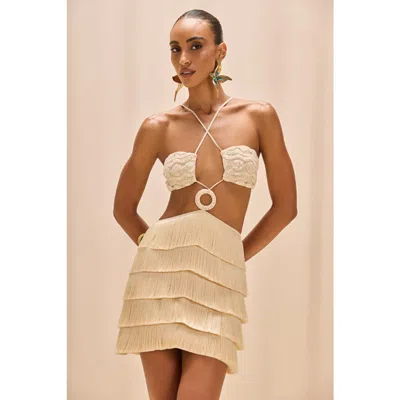 Patbo Crochet Bloom Cut Out Mini Dress In Beige