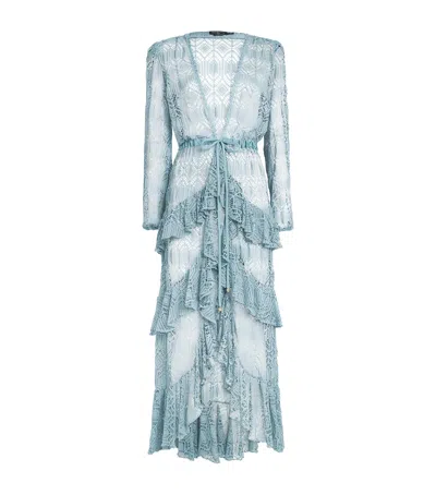 Patbo Crocheted Frilled Maxi Robe In Blue