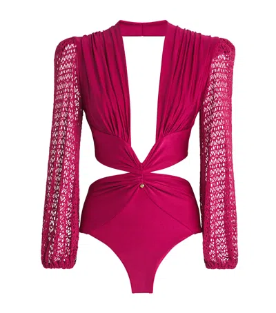 Patbo Crochet-trim Plunge-neck Bodysuit In Pink