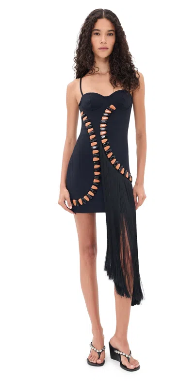 Patbo Delya Knit Beaded Fringe Mini Dress Black